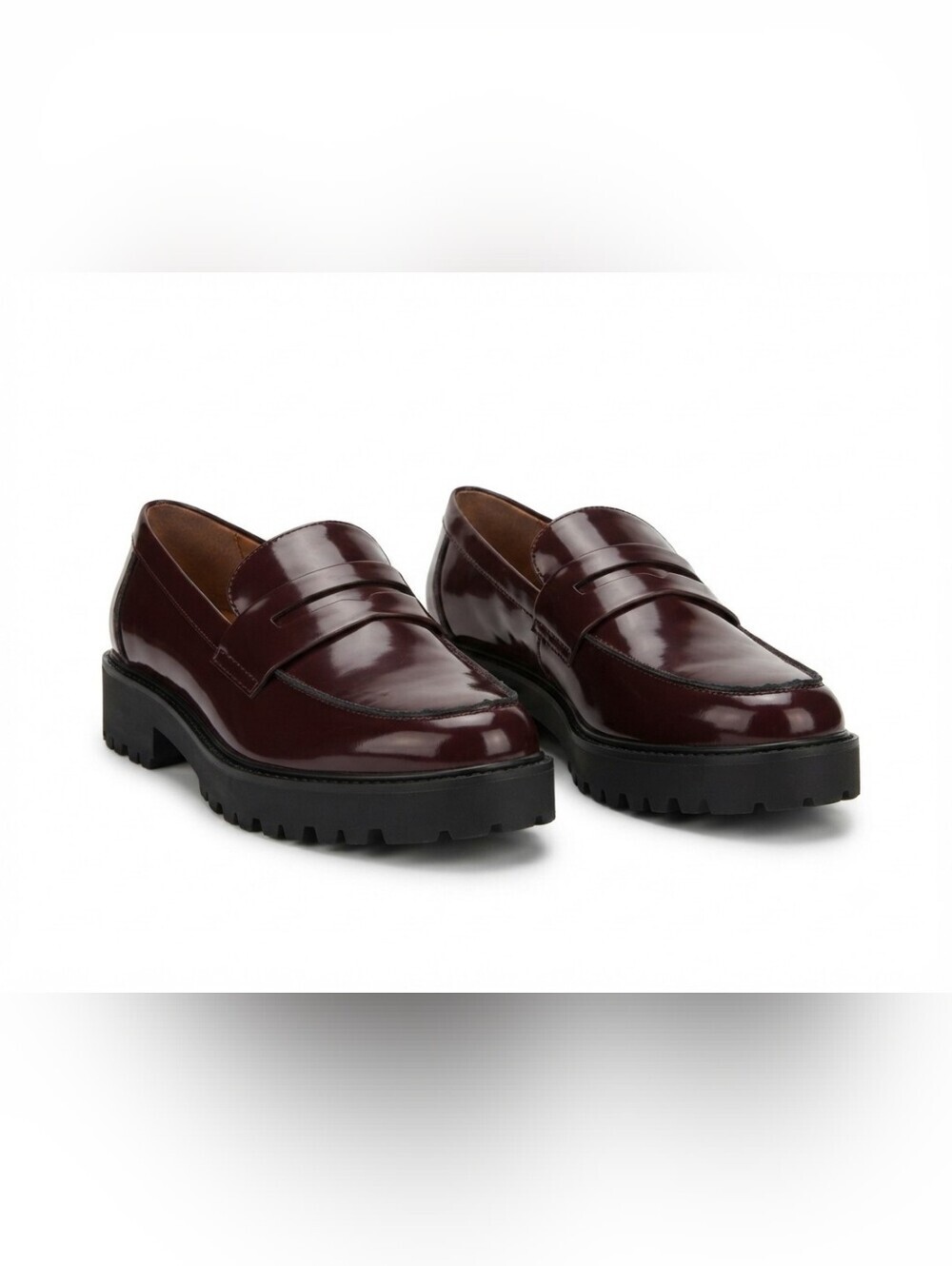 NIB Adore Women's Burgundy Patent Leather Lug Sole Loafers - Size 8.5M